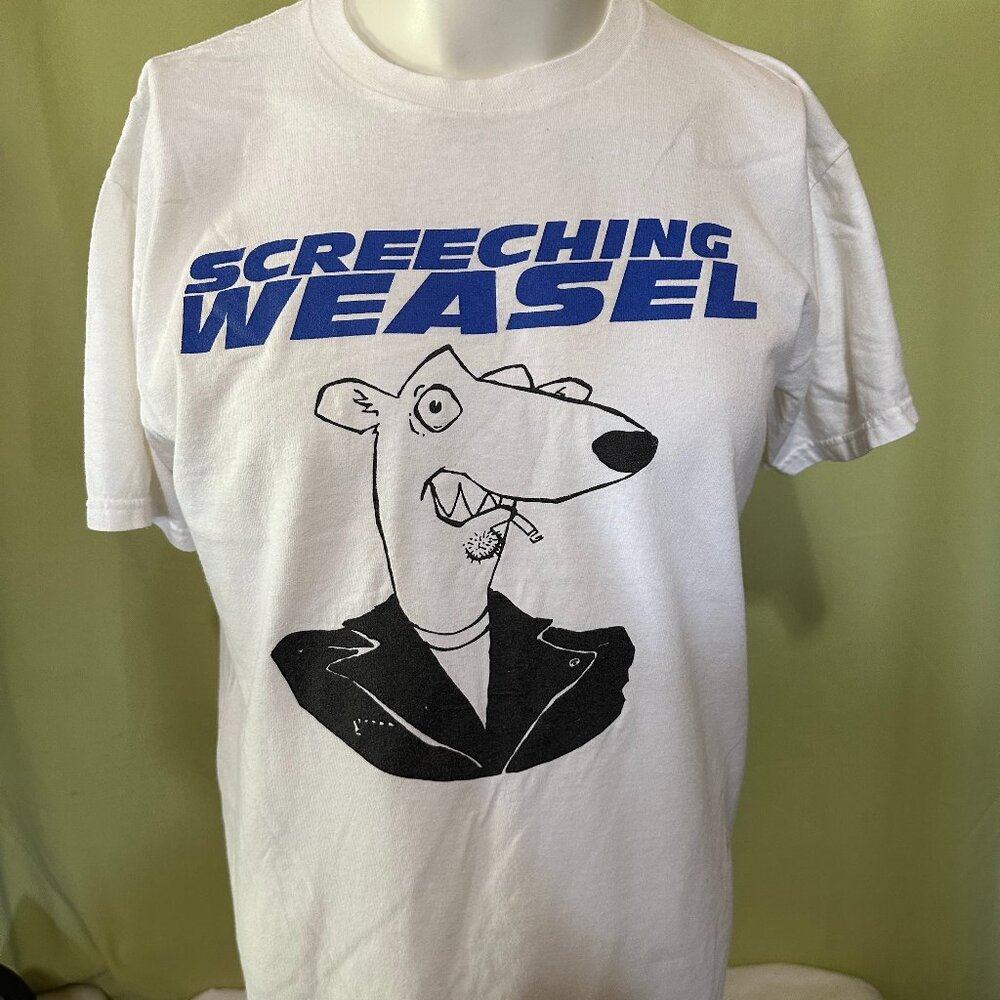 Vintage Screetching Weasel Punk Rock Men's White T Shirt Size Large Fruit of the